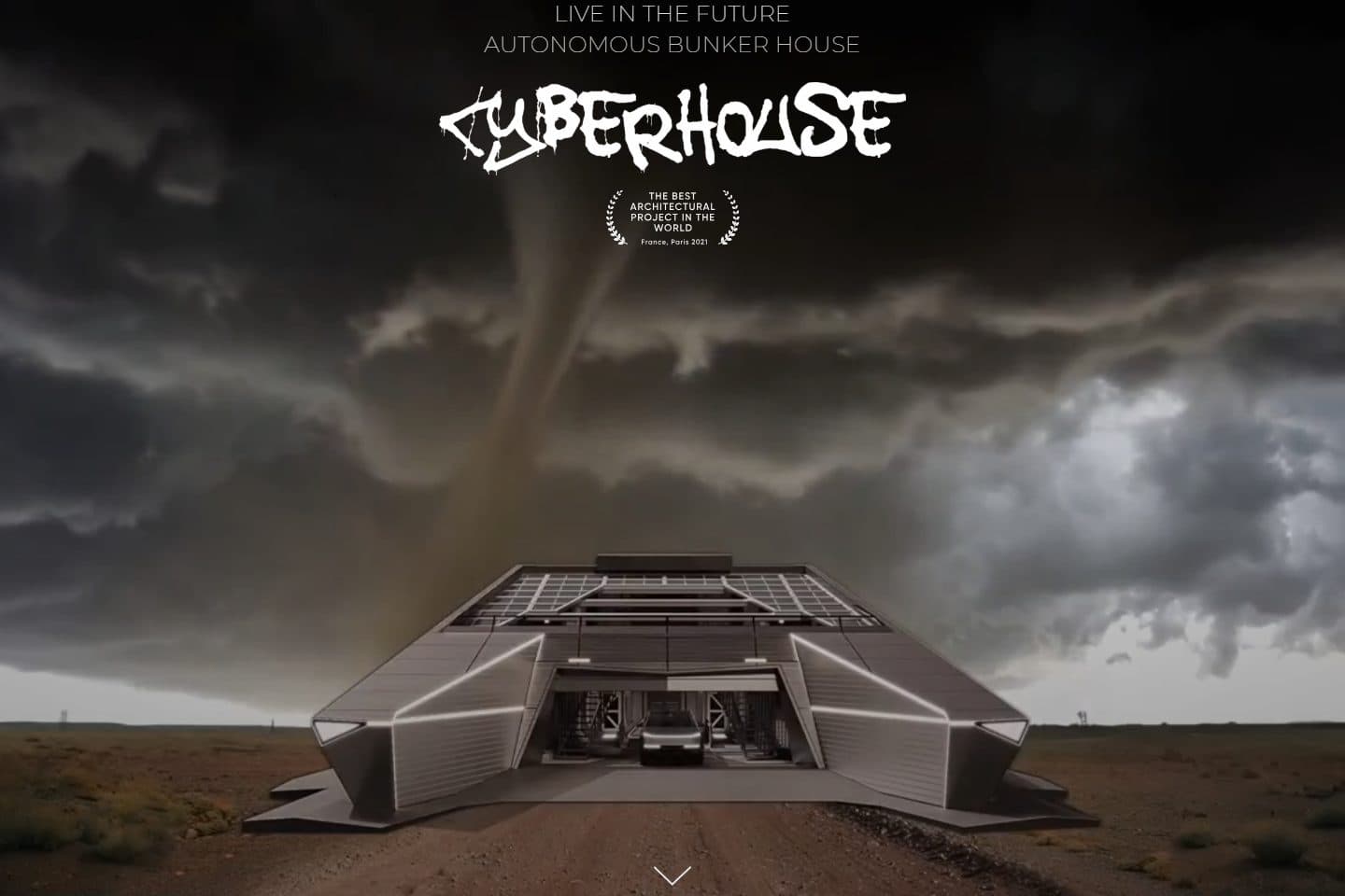 CyberHouse Bunker cinematic website with autonomous residence imagery