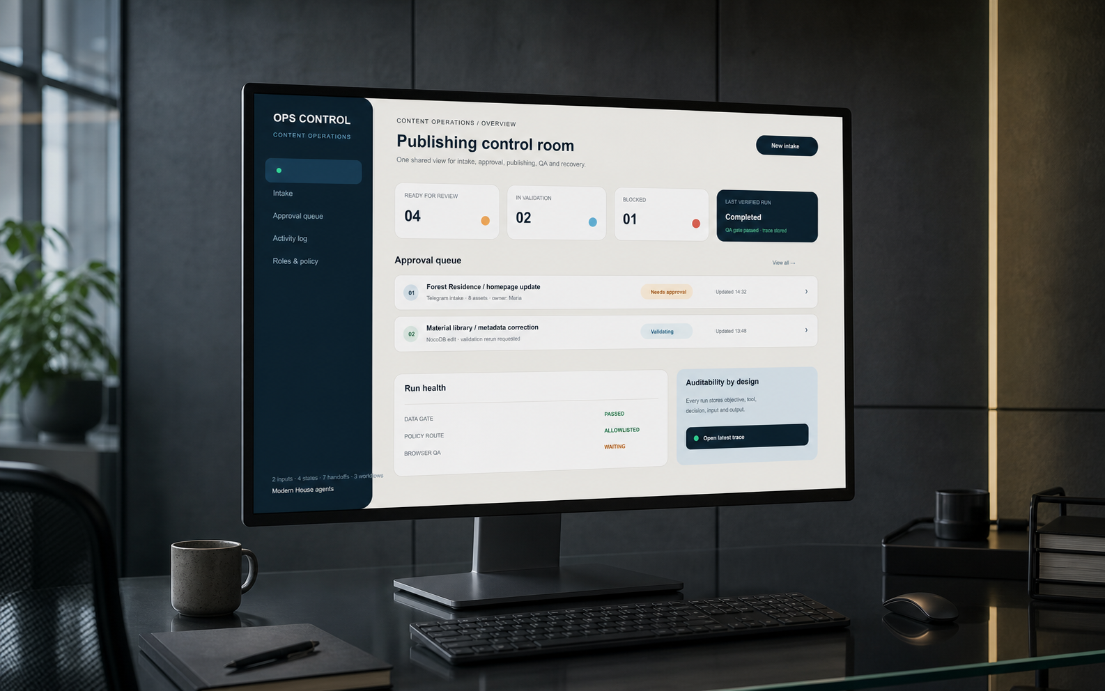 Product interface presented on a desktop monitor